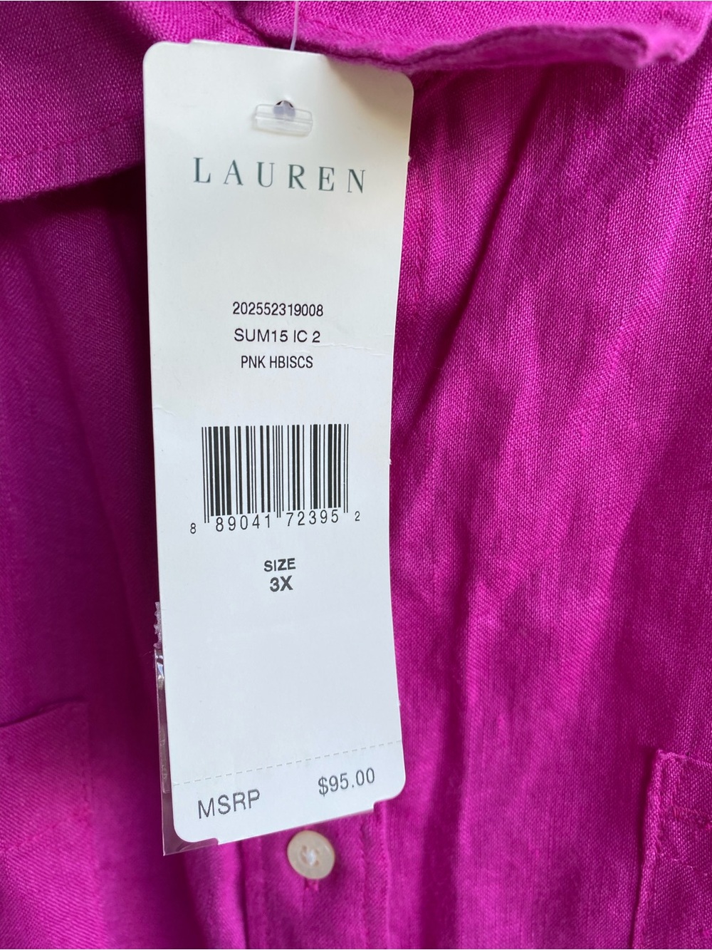 Lauren Ralph Lauren Linen Button-Down Shirt in Bright Fuchsia - 3X New with tags - Picture 3 of 9